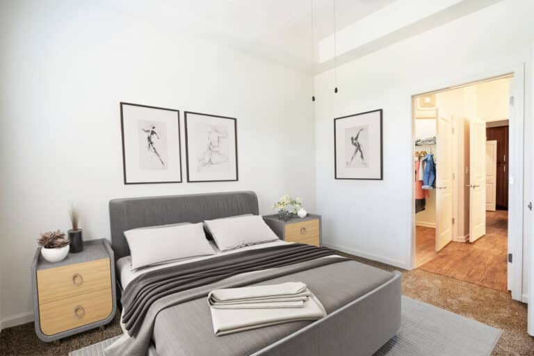 Airy bedrooms with vaulted ceilings at The Boulevard Apartments in Clearwater, FL.